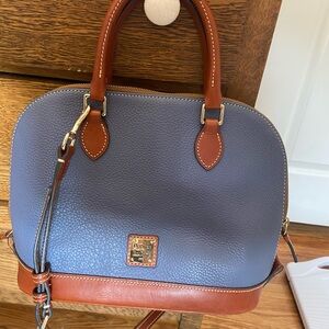 Dooney & Bourke Blue and Brown Dome Satchel with Detachable Strap